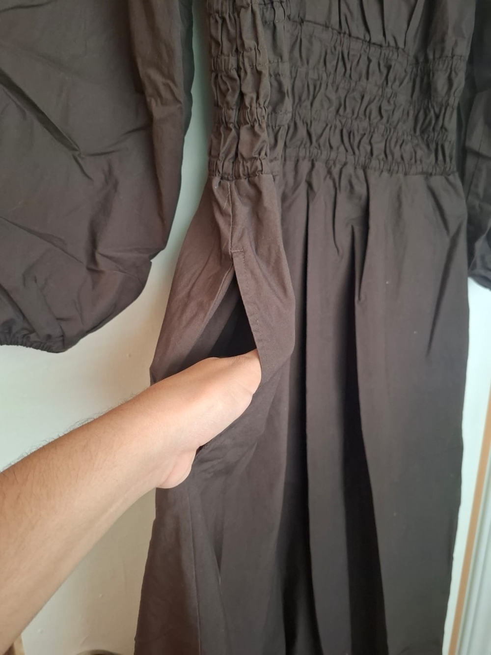 LOFT Brown Long Sleeve Smocked Waist Midi Dress Renaissance, Style Size M - Picture 4 of 7